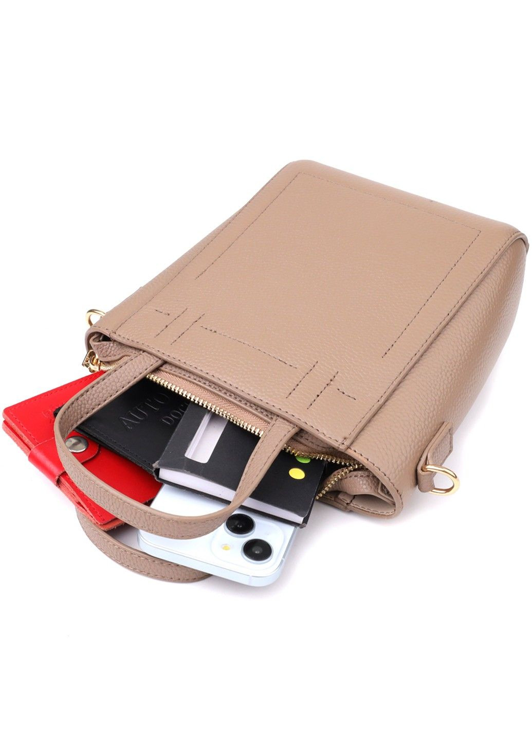 Стильна сумка жіноча з натуральної шкіри у формі трапеції 22918 Бежевий Vintage (356452215)