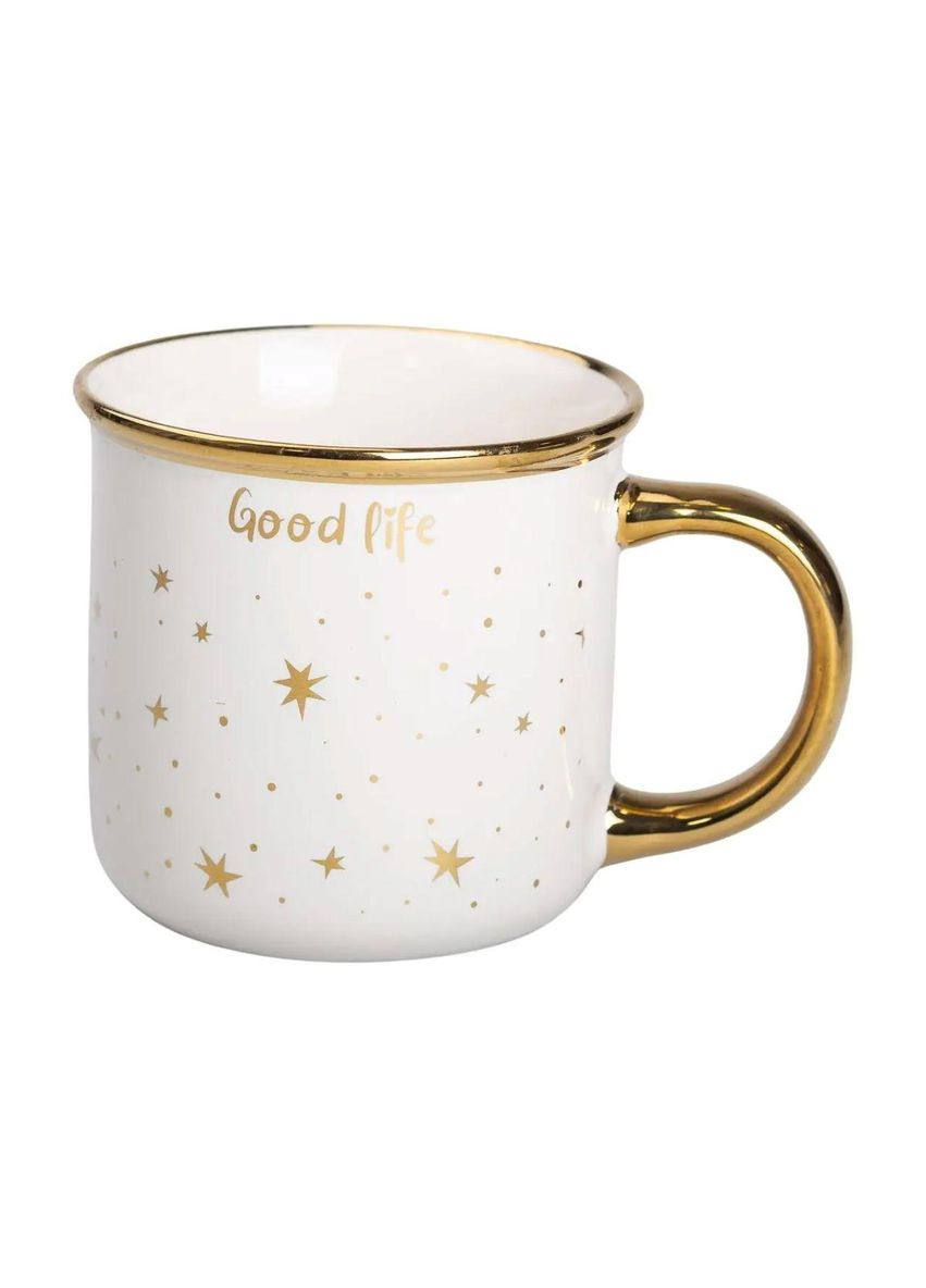 Чашка порцелянова із золотим обідком та позолоченою ручкою 320 (мл) Good life Біла RX-N231506W Liling Rongxiang Ceramic (369143082)