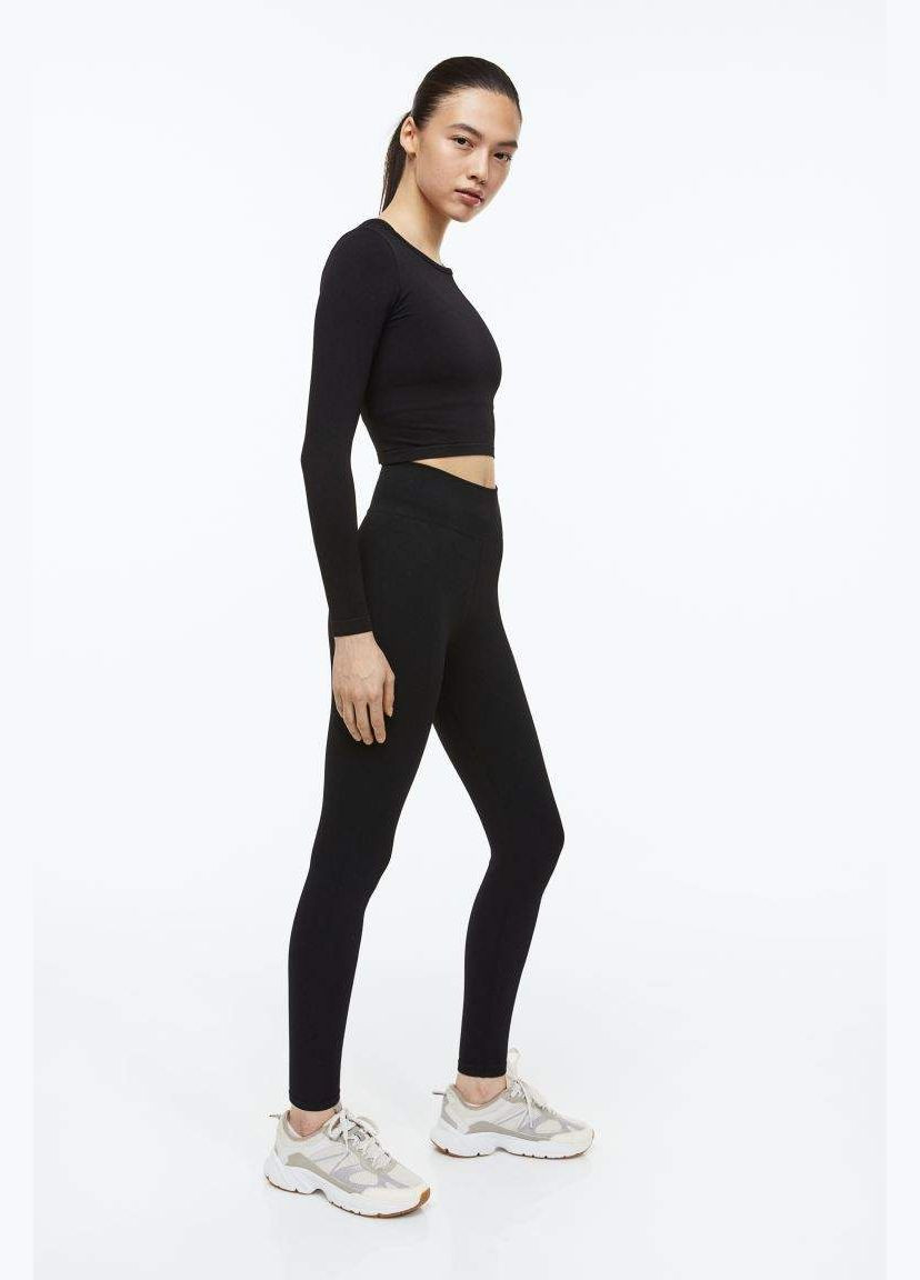 Черные демисезонные бесшовные спортивные колготки с drymove™ H&M