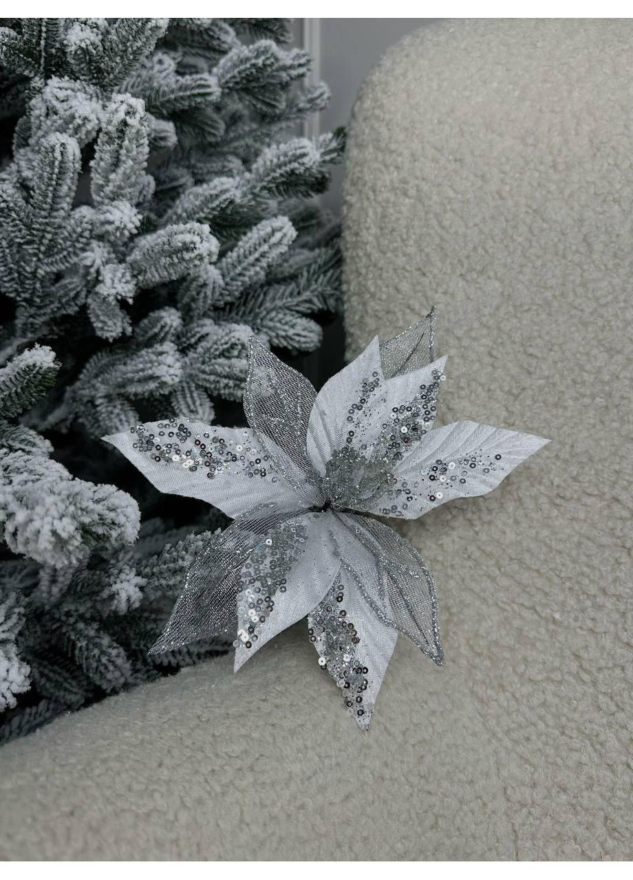 Рождественское украшение для ёлки, искусственный цветок 22 см Серебряный No Brand (370161630)