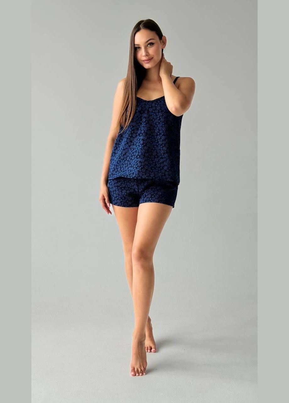 Темно-синя якісний піжамний комплект No Brand