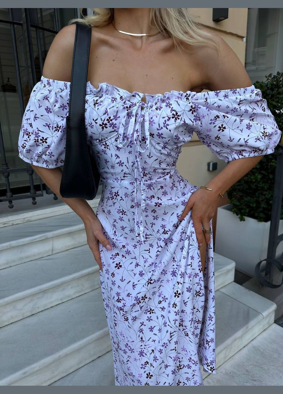 Белое кэжуал, коктейльное платье в цветочный принт с юбкой-солнце No Brand с цветочным принтом