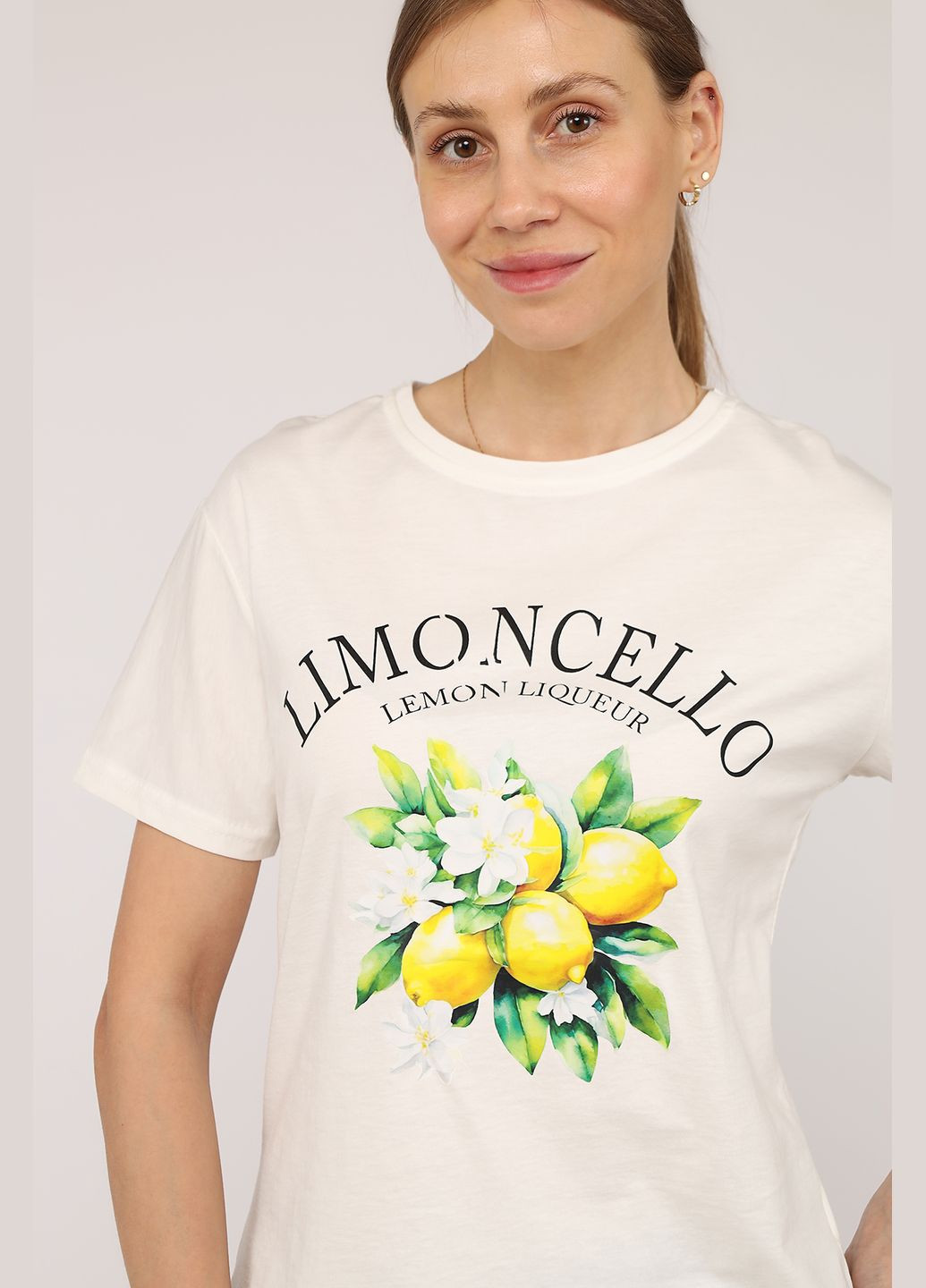 Футболка с коротким рукавом женская цвет молочный ЦБ-00275256 Carla Mara - (329728347)