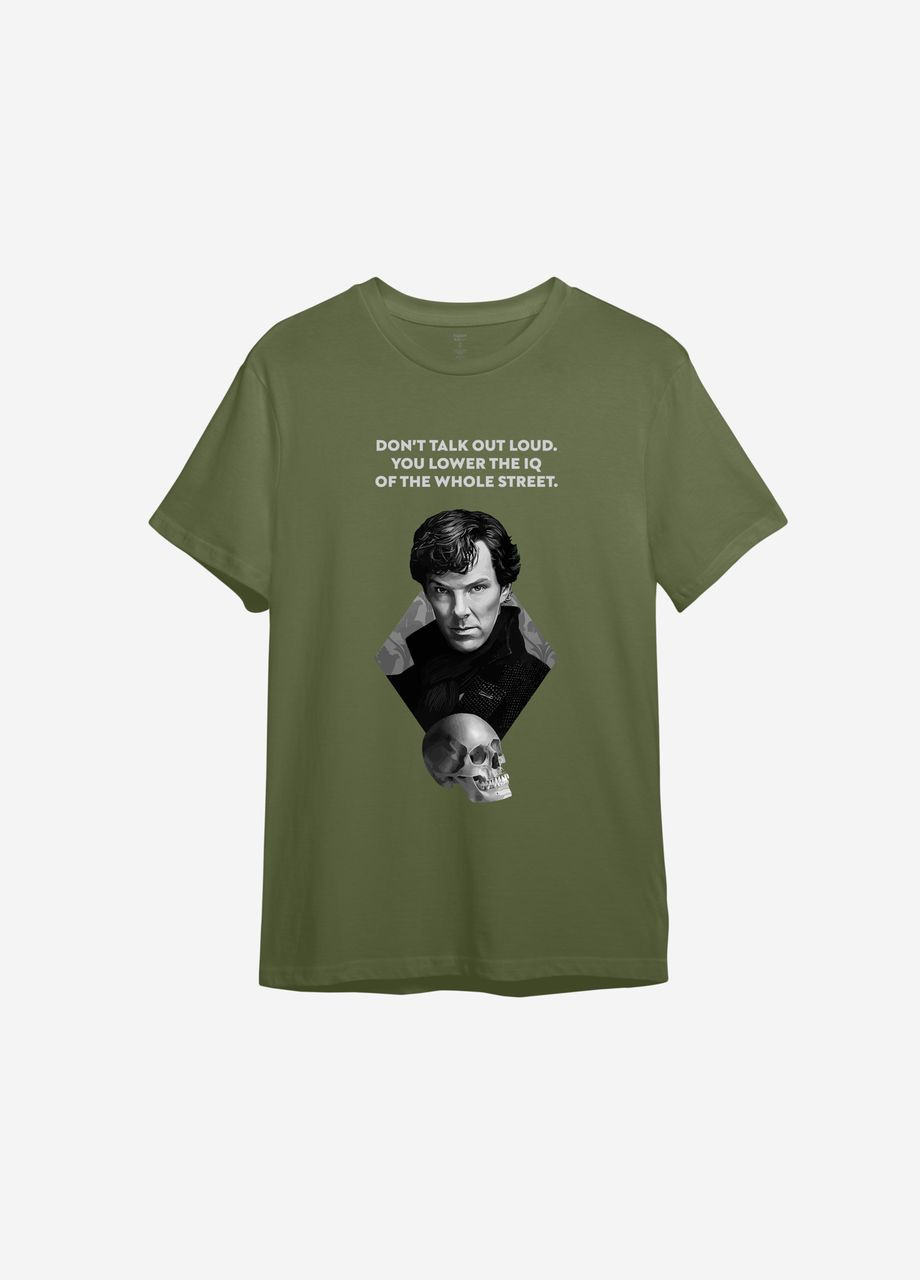 Оливковая всесезон футболка с принтом "don't talk out loud" ТiШОТКА