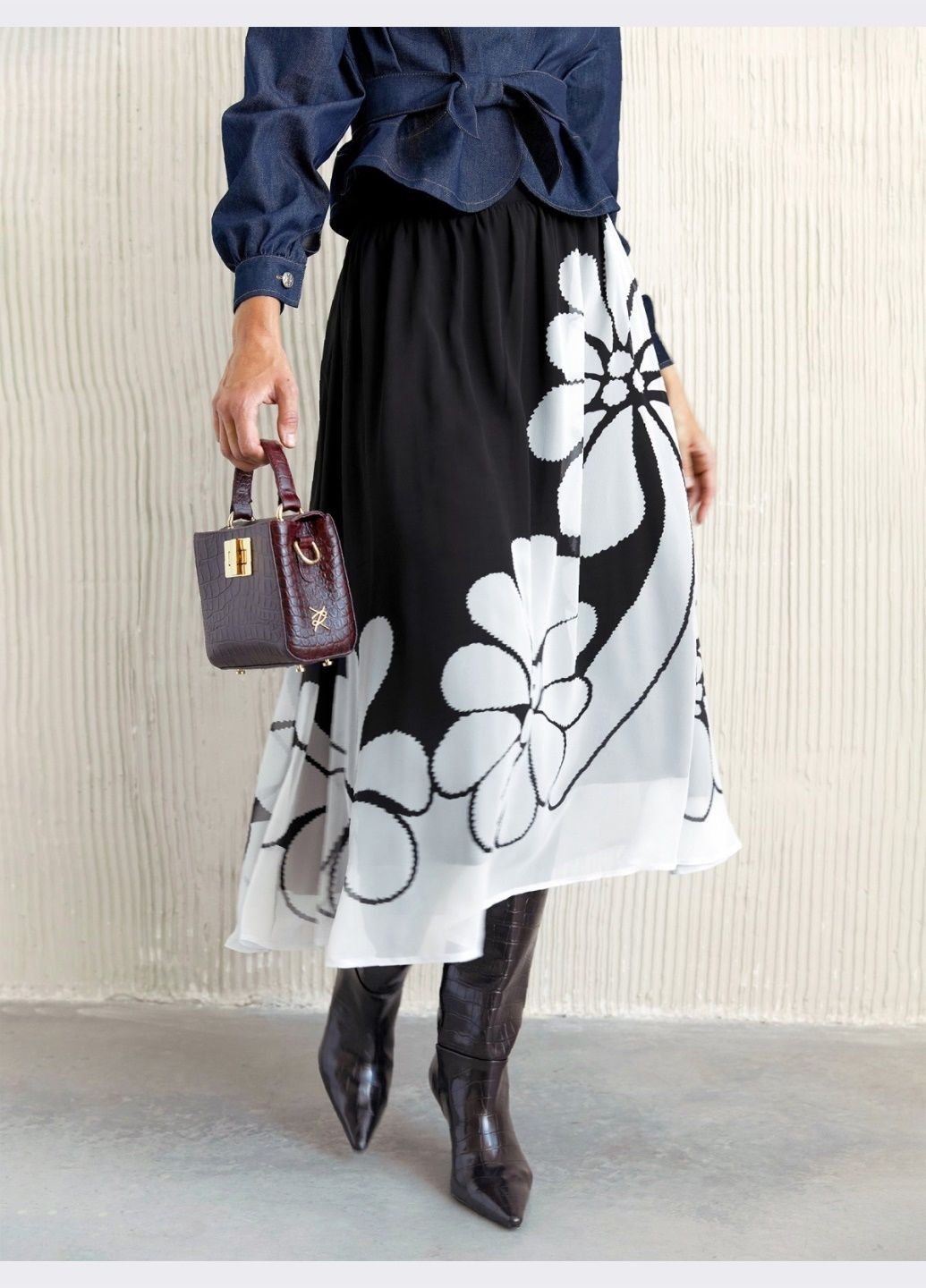 спідниця-міді чорного кольору з квітковим принтом Dressa (303360778)