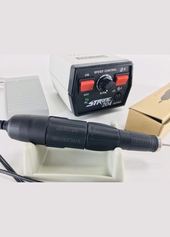 Професійний фрезер для манікюру та педикюру Strong 204 з педаллю та насадками 65Вт 35000 оборотів Чорний No Brand (340908248)