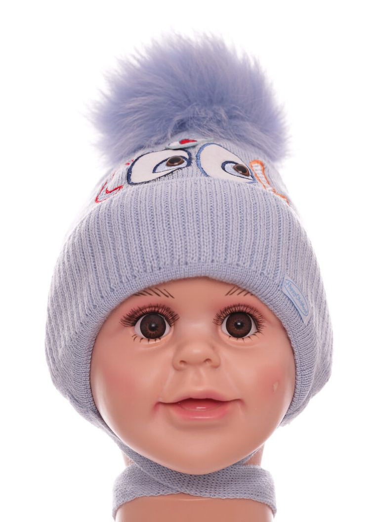 Шапка вязкая для мальчика на флисе Cool с очками светло-голубая 3м+ (51062) BABYKROHA (317042786)