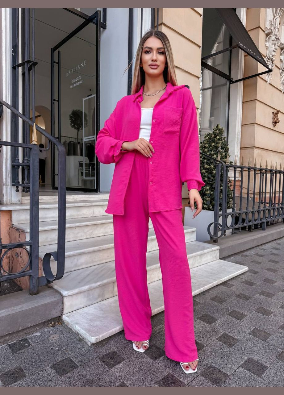 Малиновий демісезонний брючний костюм з креп жатки No Brand