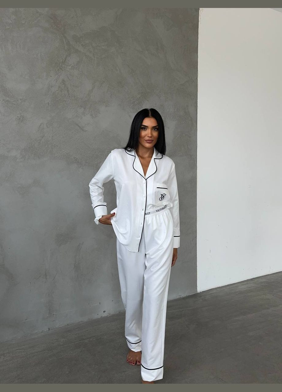 Біла всесезон піжама жіноча сорочка + брюки No Brand