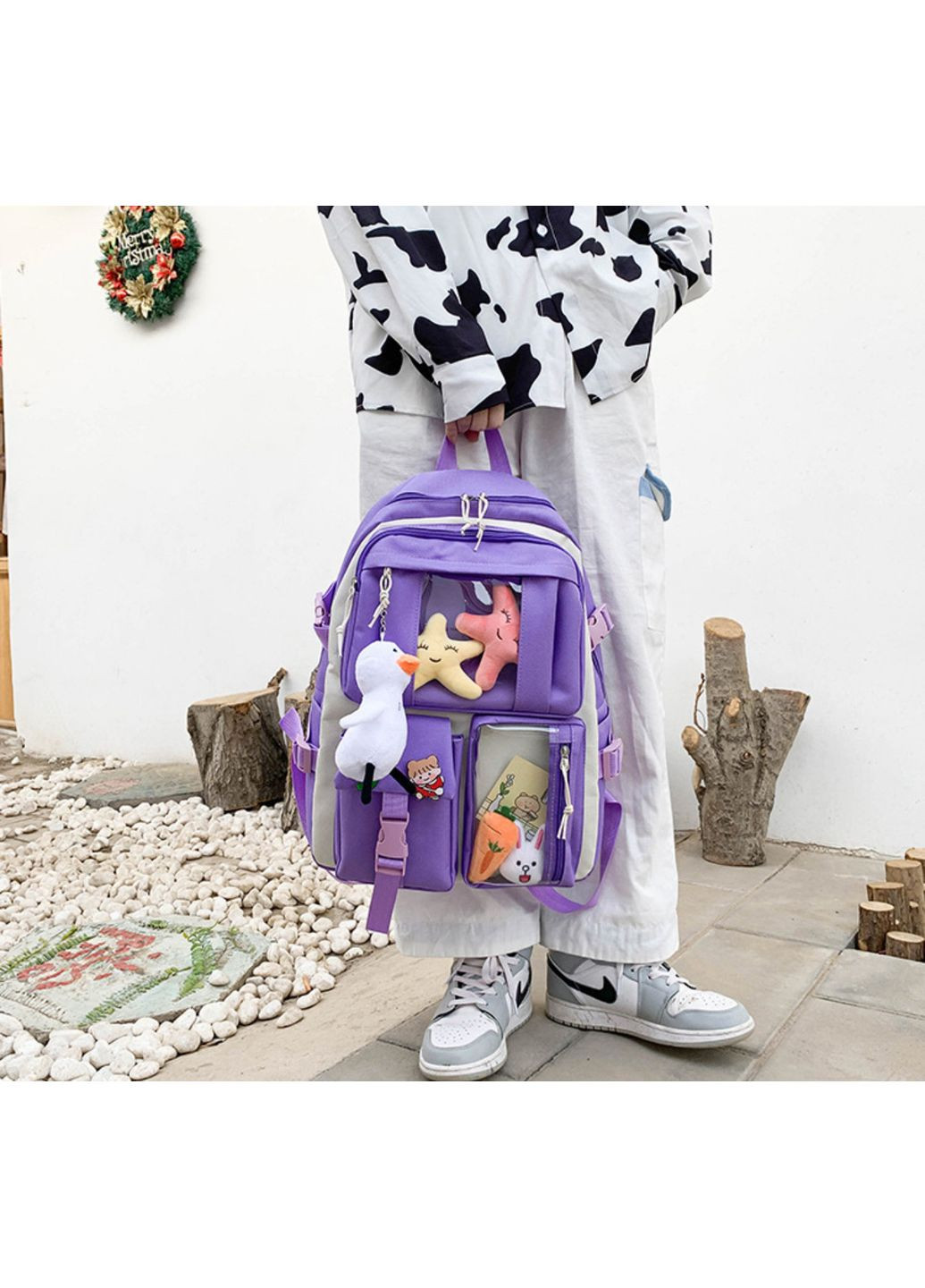 Школьный набор 4 в 1 рюкзак, сумка-шопер, пенал, сумочка-клатч через плечо 1292 Violet-White No Brand (362475031)