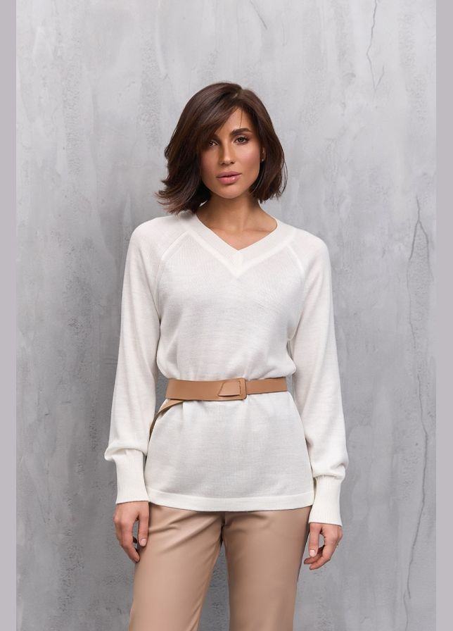 Белый демисезонный классический джемпер с v-образным вырезом (2712) Triko Bakh