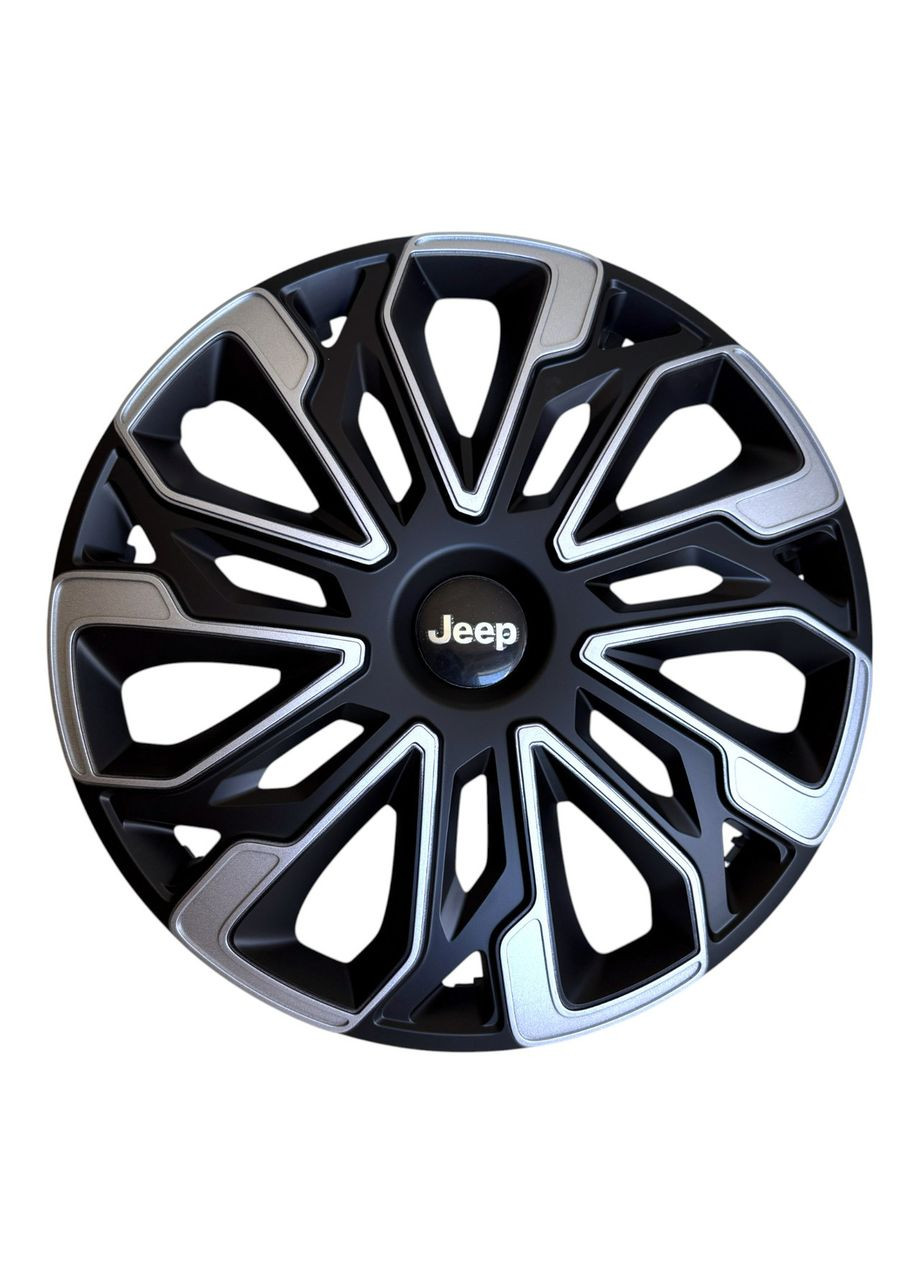 Колпаки на колеса R14 Estoril Silver Black с логотипом Jeep колпаки на диски Р14 Эсторил Сильвер Блэк из лого No Brand (364463955)
