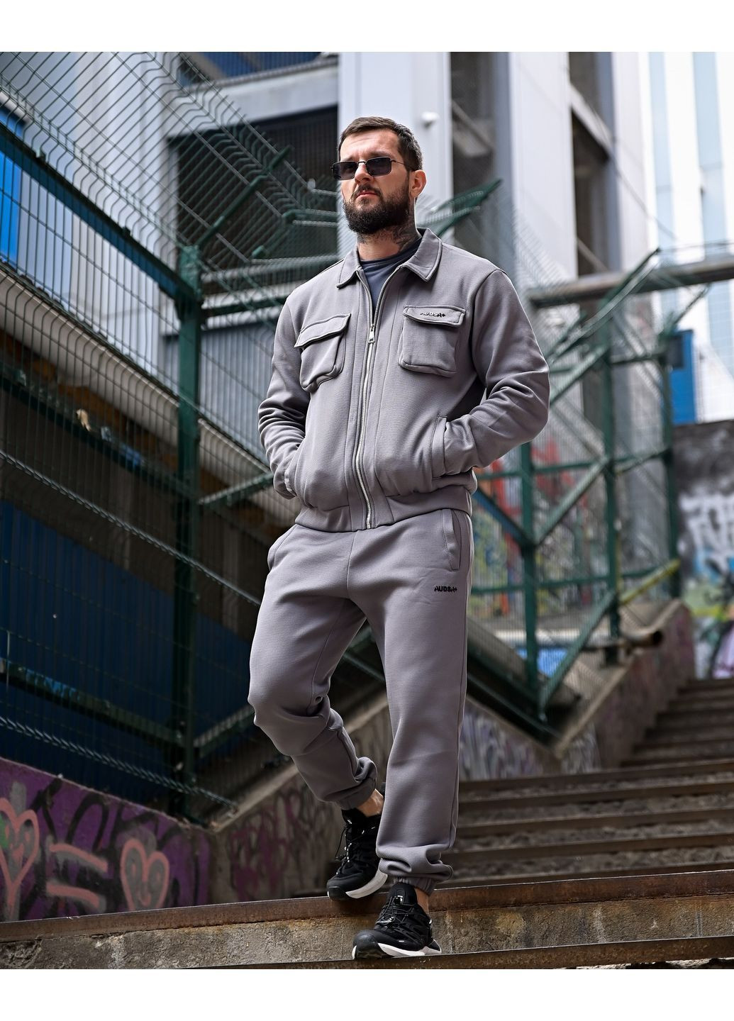 Стильний чоловічий спортивний костюм тринитка на флісі осінь/зима сірий No Brand (363222679)