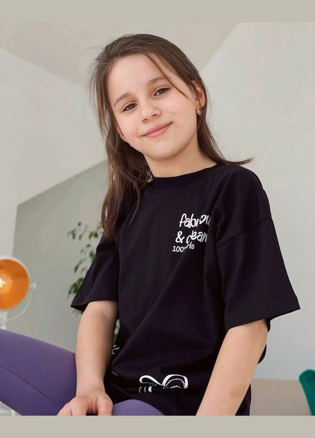 Черная летняя футболка для девочки (подростковая) hc (h001-6414-001-33-2) No Brand