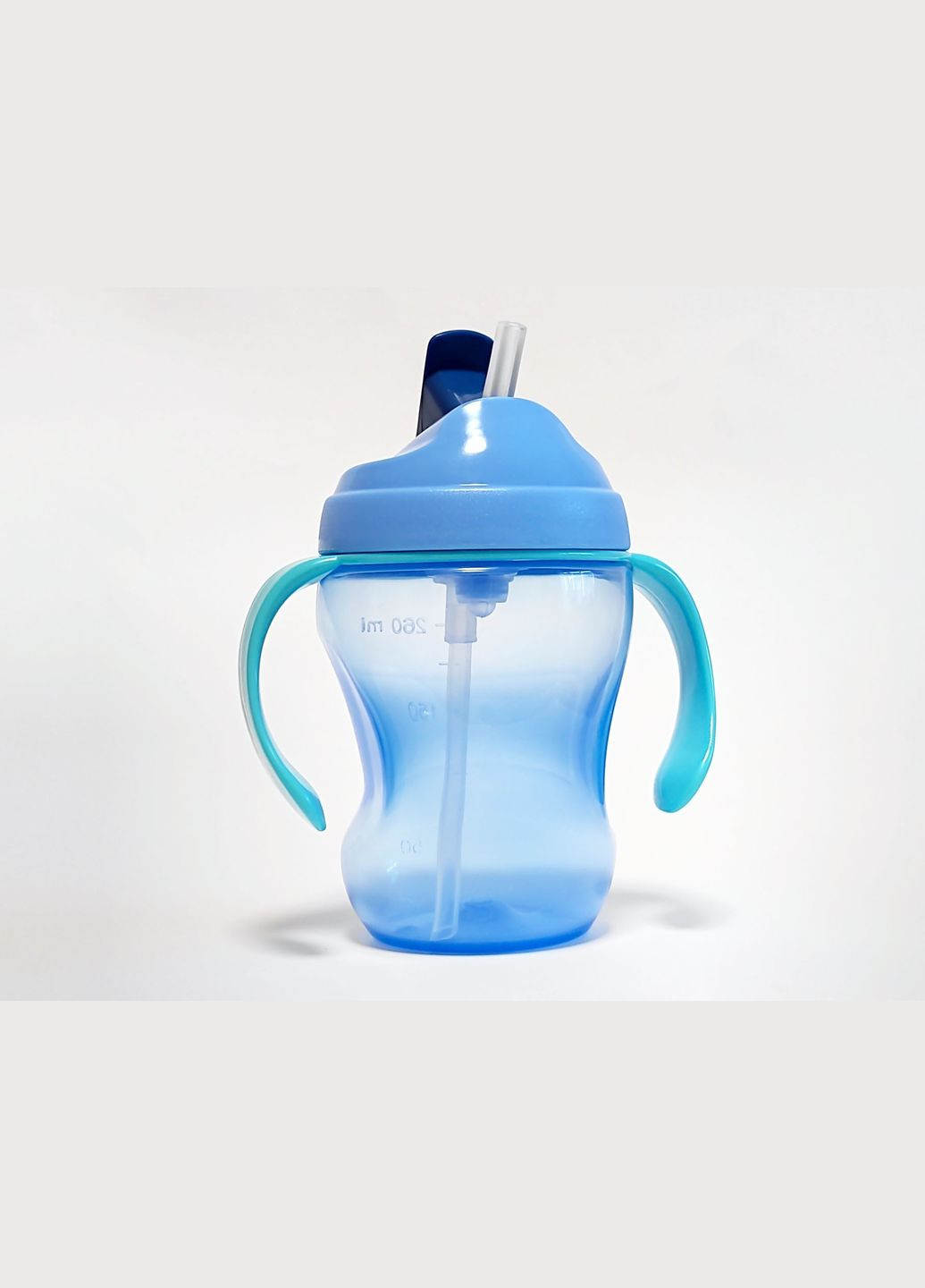 Поїльник з трубочкою, чашка непроливайка 260 мл пляшечка для пиття та годування з ергономічними ручками, на листі, Блакитна. Bimbo (316318883)