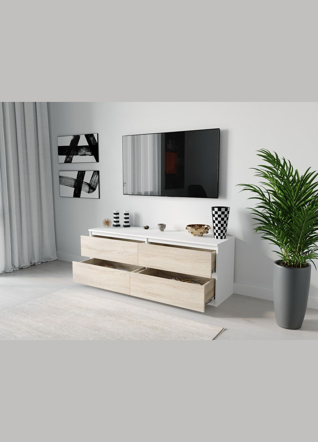 ТБ тумба ST-223 Ш1400/В530/Г400 Білий-Дуб сонома MORELI (313859650)