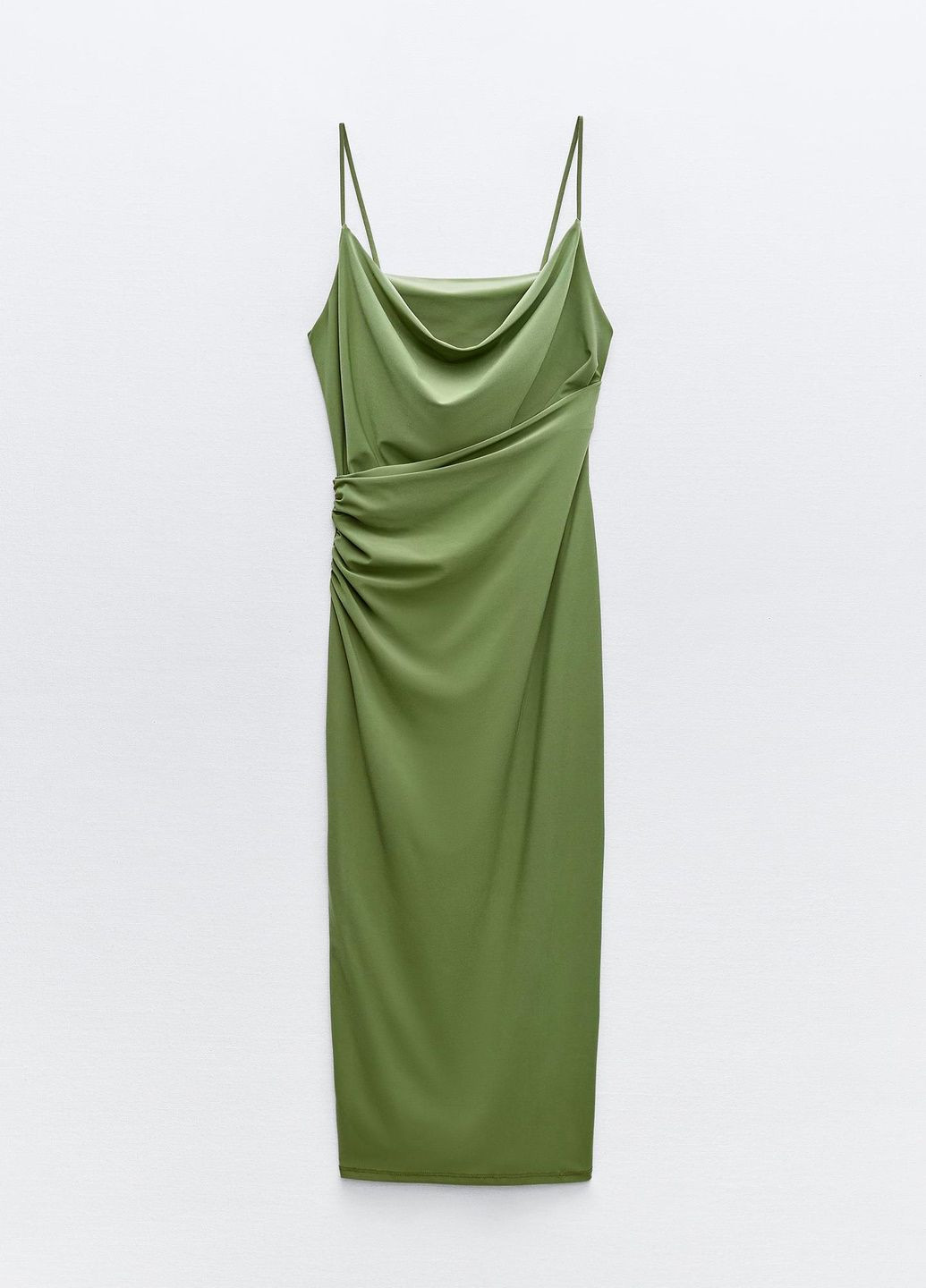 Оливковое (хаки) вечернее платье Zara однотонное
