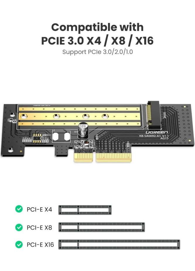 Переходник Адаптер PCI-E на SSD M.2 NVMe CM302 PCIе 3.0 для установки твердотельных накопителей (70503) Ugreen (305066349)