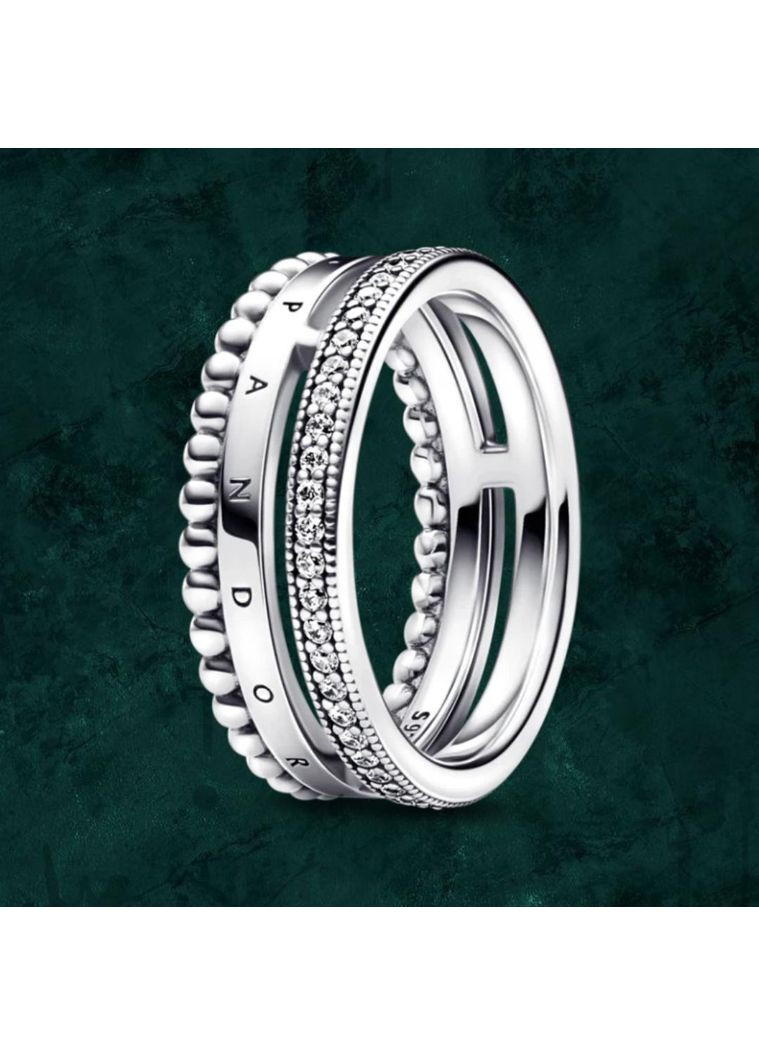 Срібна каблучка з логотипом, паве та металевими кульками Pandora (Пандора) 192312C01 17 No Brand (362457631)