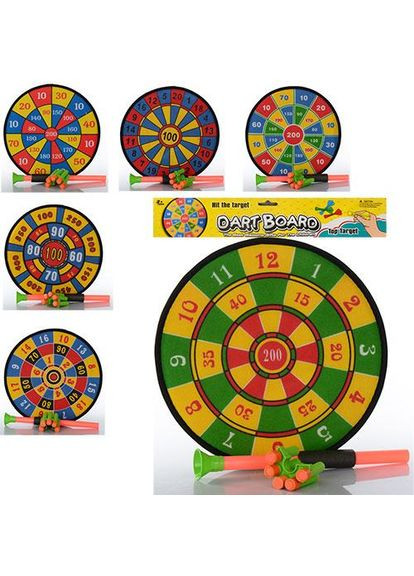 Дартс 36см, дротики на липучці 5шт., духова трубка, 6 видів, в кульку, 38,5-43-5см M 1966 No Brand (301649030)