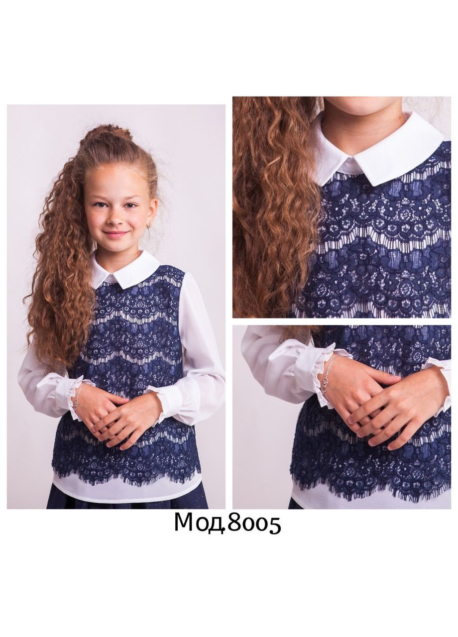 Блузка мод. 8005 із синім мереживом Світ блуз (330615180)