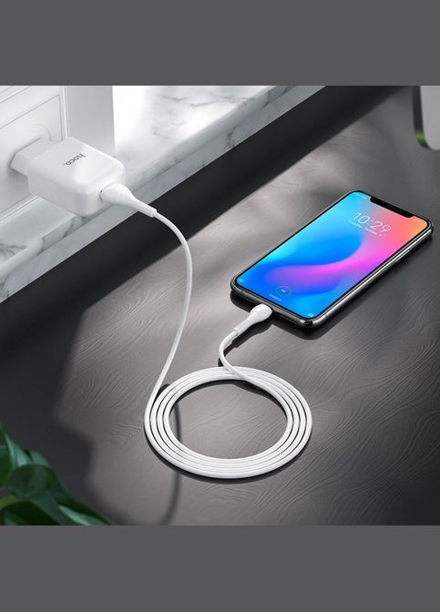 Мережевий зарядний пристрій N2 Vigour з 1 USB/2.1 A з гнучким кабелем Type-C Білий Hoco (337351796)