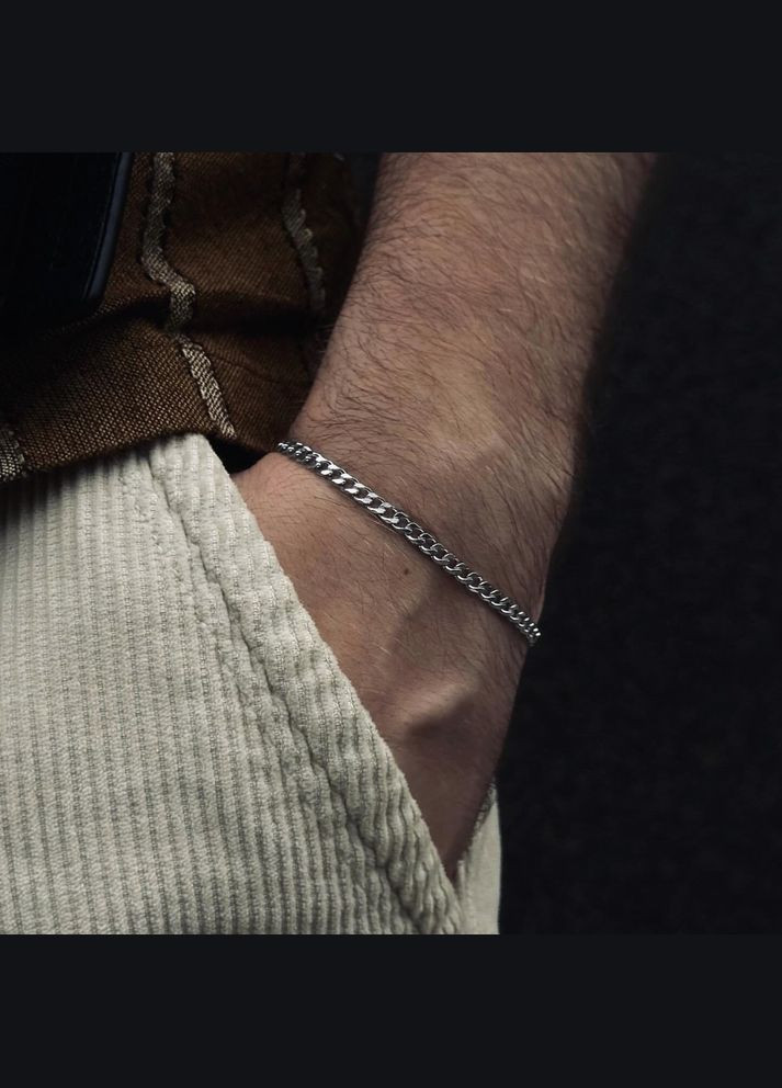 Чоловічий срібний браслет сталевий, ланцюжок на руку 3 мм No Brand (328048527)