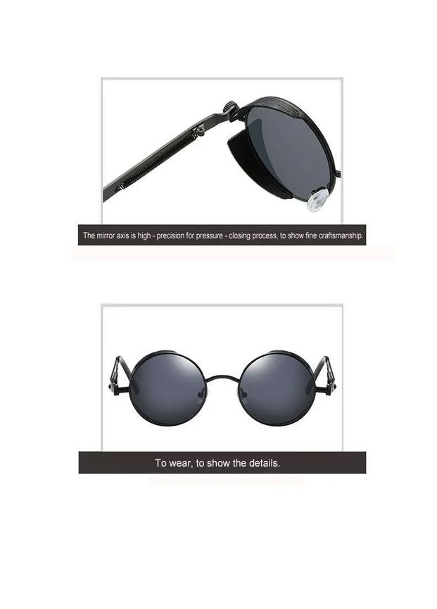 Круглі окуляри з чорними лінзами в чорній металевій оправі, іміджеві ретро стім панк окуляри No Brand (326766794)