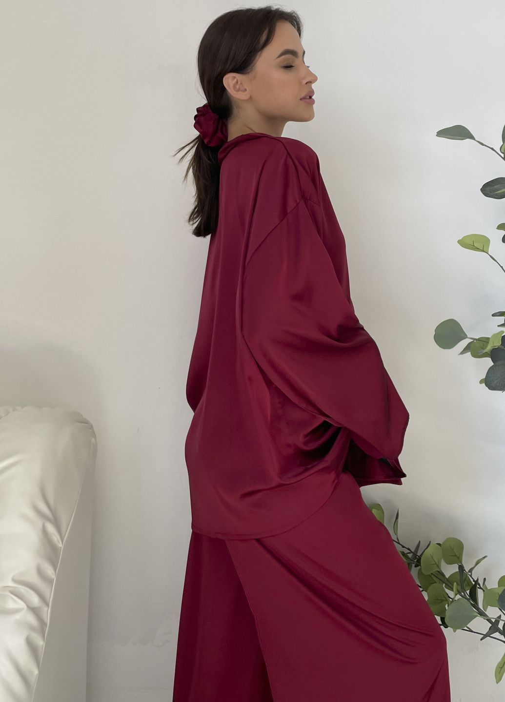 Бордова всесезон шовкова жіноча піжама VIDCHUY