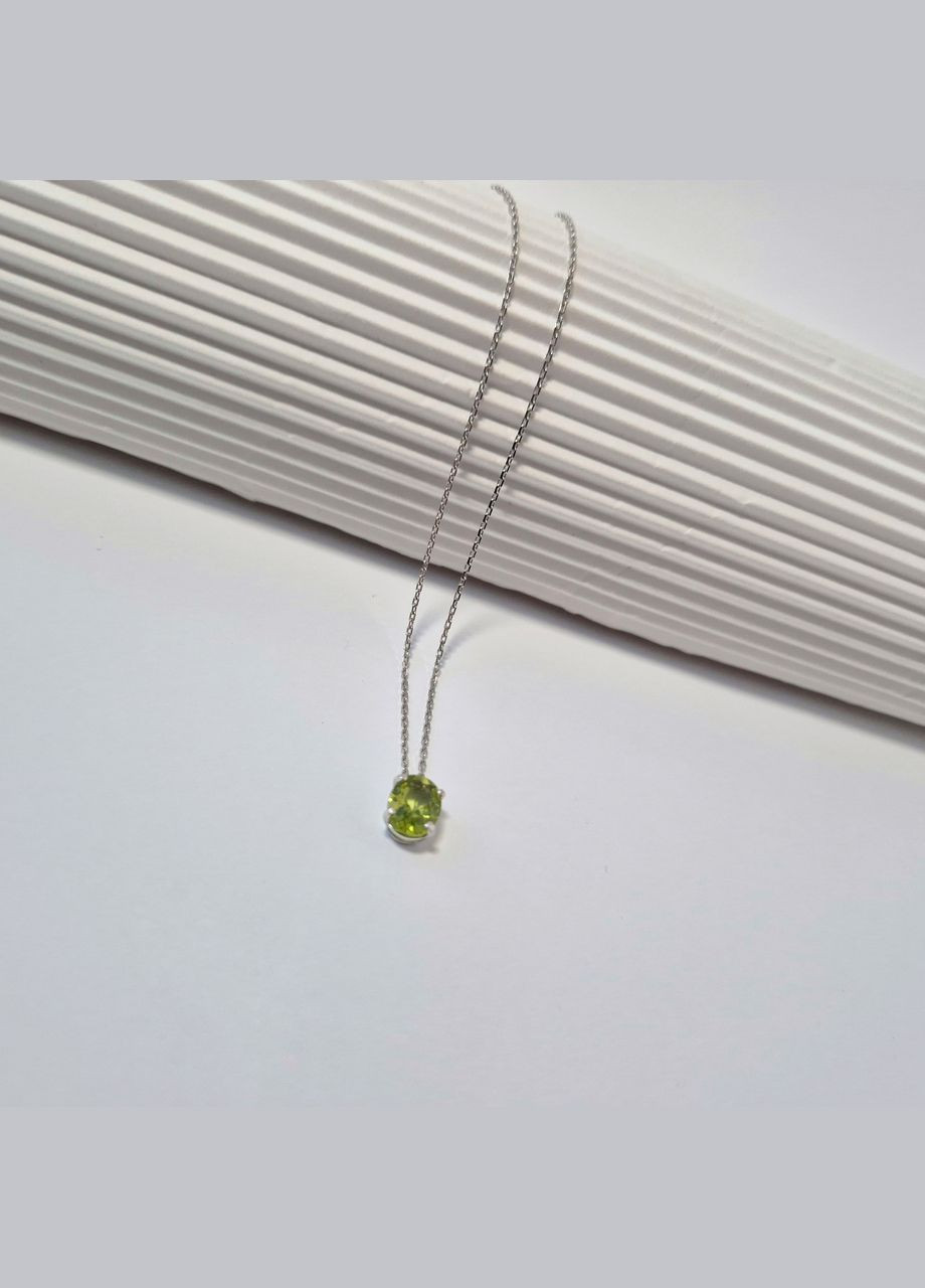 Срібний ланцюжок кольє з підвіскою Овал с Хризолітом 40 см срібло 925 проби Родоване 1457 1.99г No Brand (309013012)