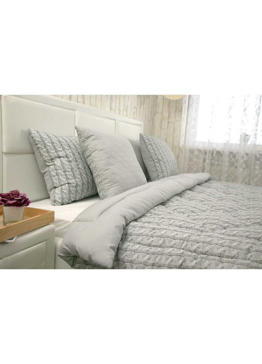 Набір ковдра 200х220 + 2 подушки 50х70 силіконовий Grey Braid Руно (372448519)