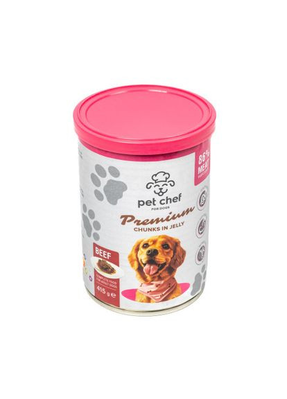 Корм вологий для дорослих собак, шматочки в желе з яловичиною 415 г Pet Chef (322875129)