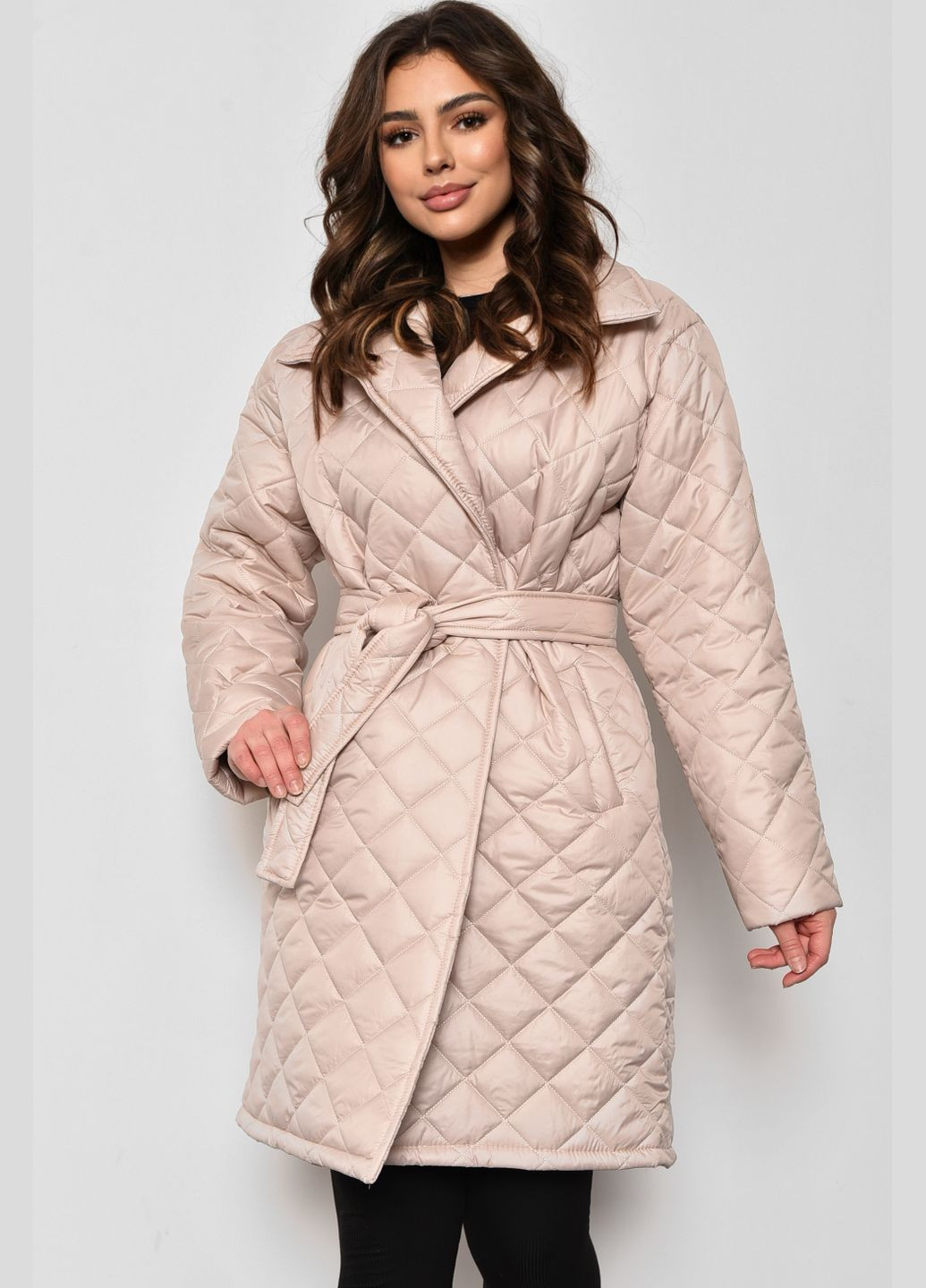 Бежева демісезонна куртка жіноча демісезонна на запах бежевого кольору Let's Shop