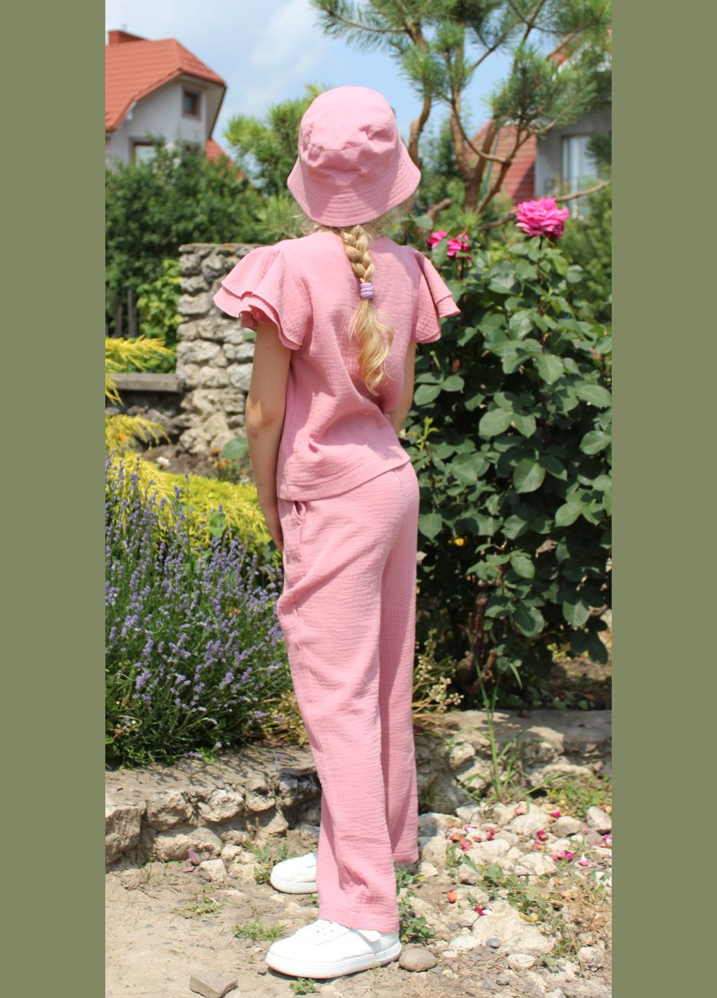 Пудровый летний костюм муслиновый "марта" (пыльная роза) брючный No Brand