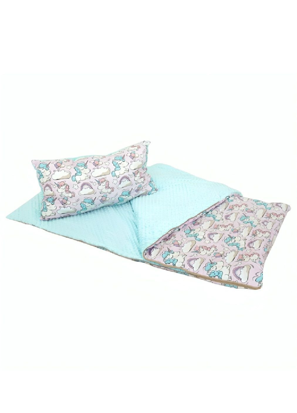 Дитячий спальний мішок на блискавці з подушкою чохлом для зберігання перенесення (479337-Prob) Єдинороги розмір S Unbranded (317275889)