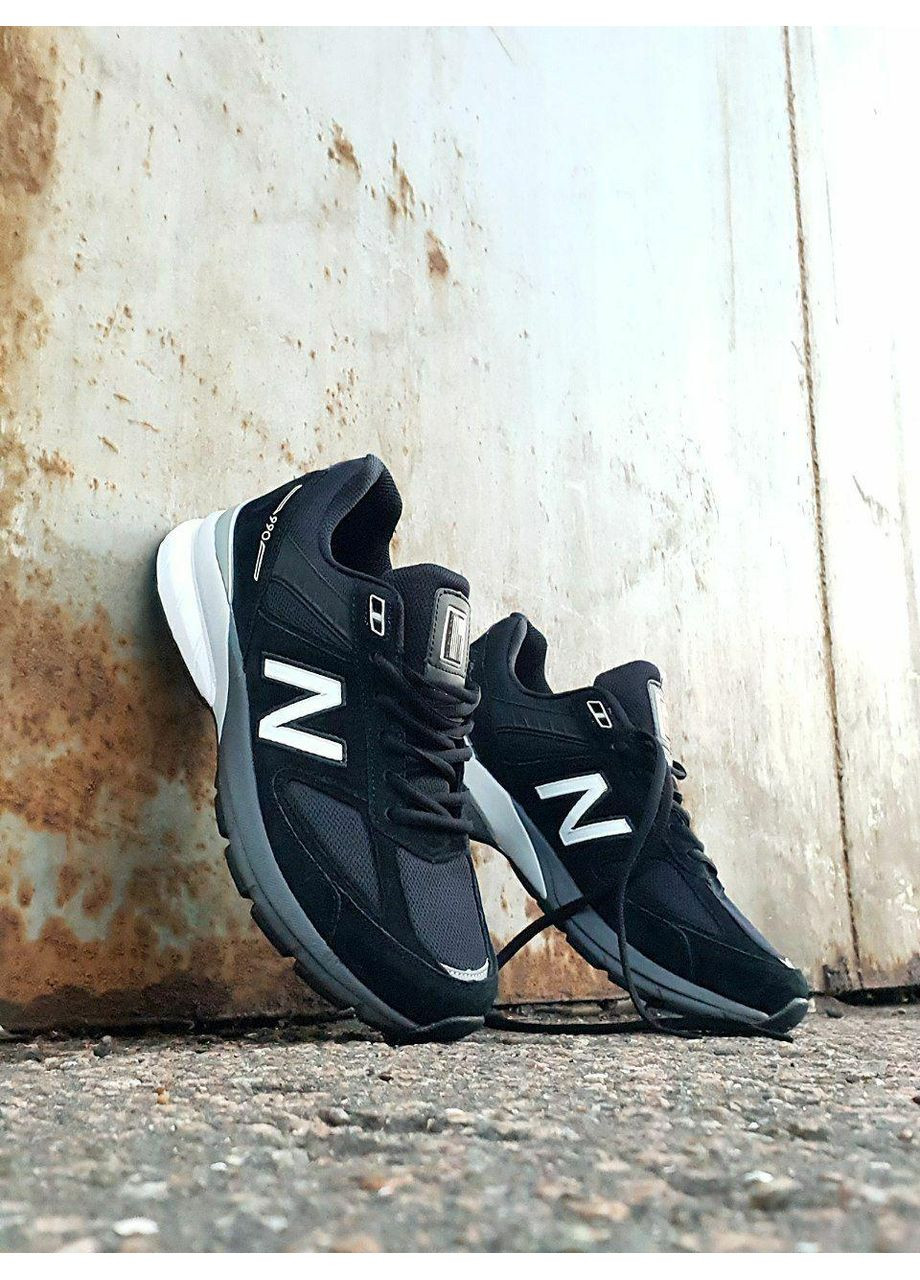 Сірі Осінні кросівки чоловічі new balance 990 v5 black white grey нью беланс 990 v5 No Brand