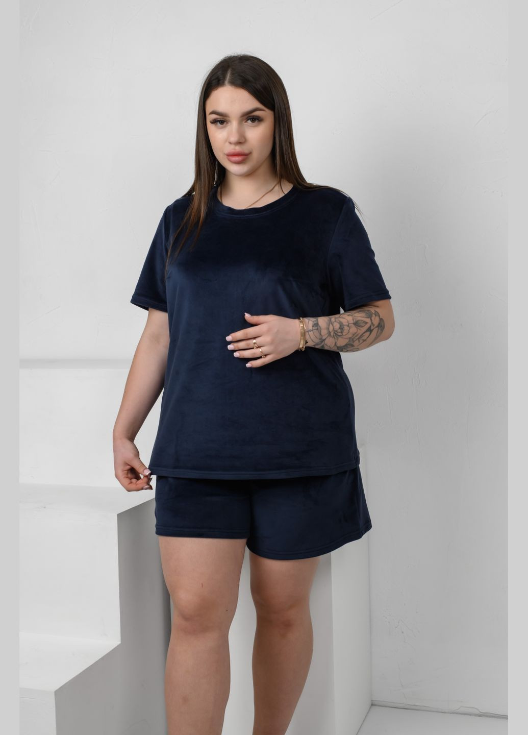 Синяя женский велюровый комплект больших размеров N.EL.