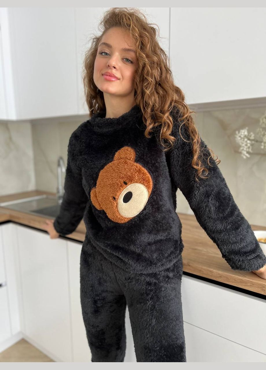 Чорна зимня піжама жіноча тепла кофта + брюки No Brand
