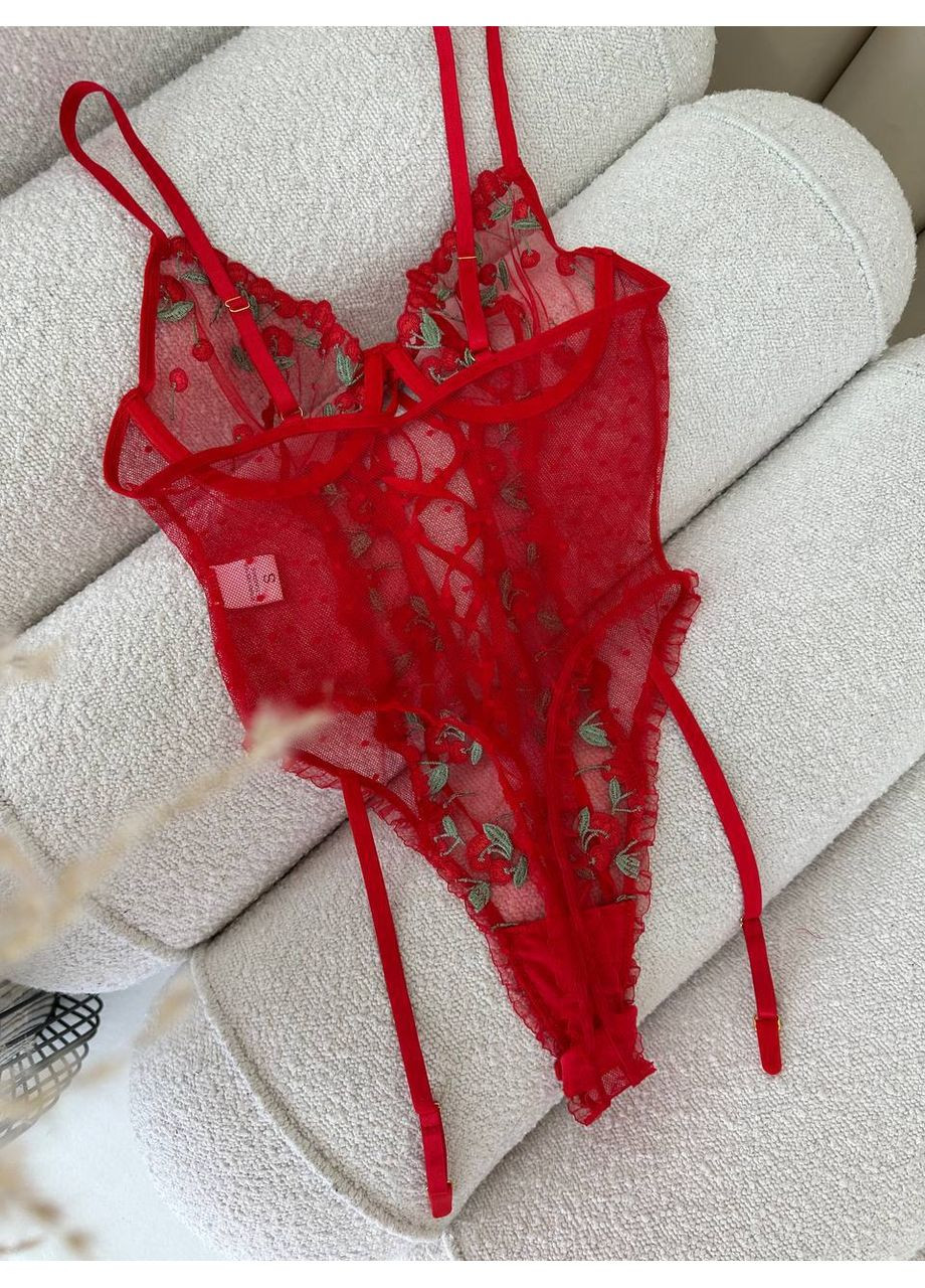 Боді червоне напівпрозоре з квітковою вишивкою та зав’язками Vital-Textile 722/23 (361853772)