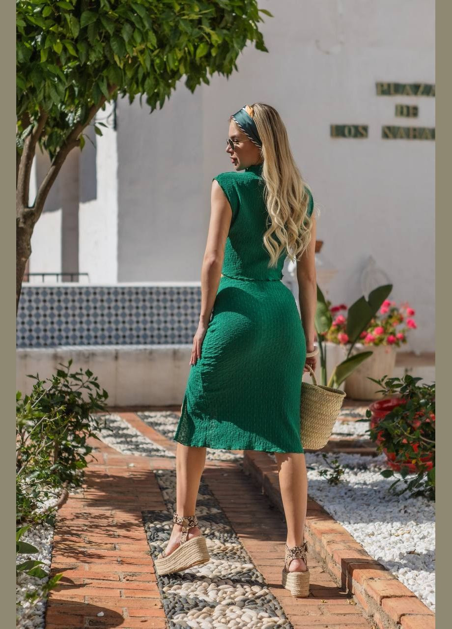 Элегантный удобный костюм юбка и топ зеленый You Best (294608555)