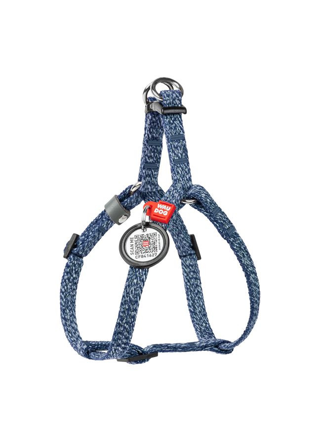 Шлея для котів і дрібних собак Re-cotton з QR-тегом, пластиковий фастекс, XS, Ш 1 см, В=С: 28-40см синій WAUDOG (322124911)
