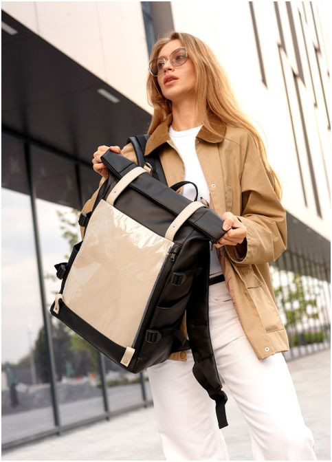 Жіночий рюкзак роллтоп з кишенею під ноутбук Чорний із сірим (4820301641) Sambag (361244755)