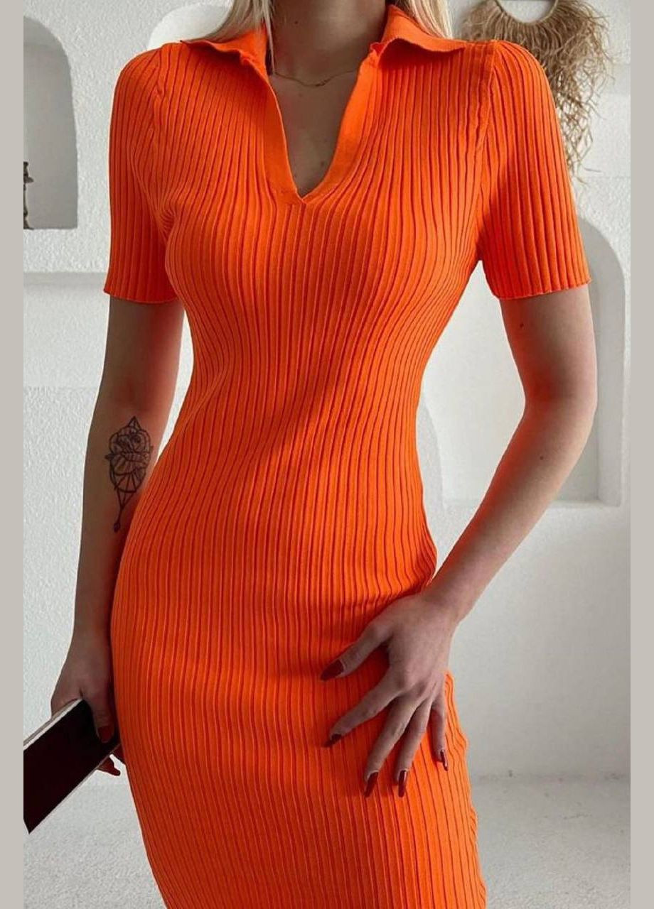 Оранжевое повседневный платье женское в рубчик оранжевого цвета а-силуэт Let's Shop однотонное