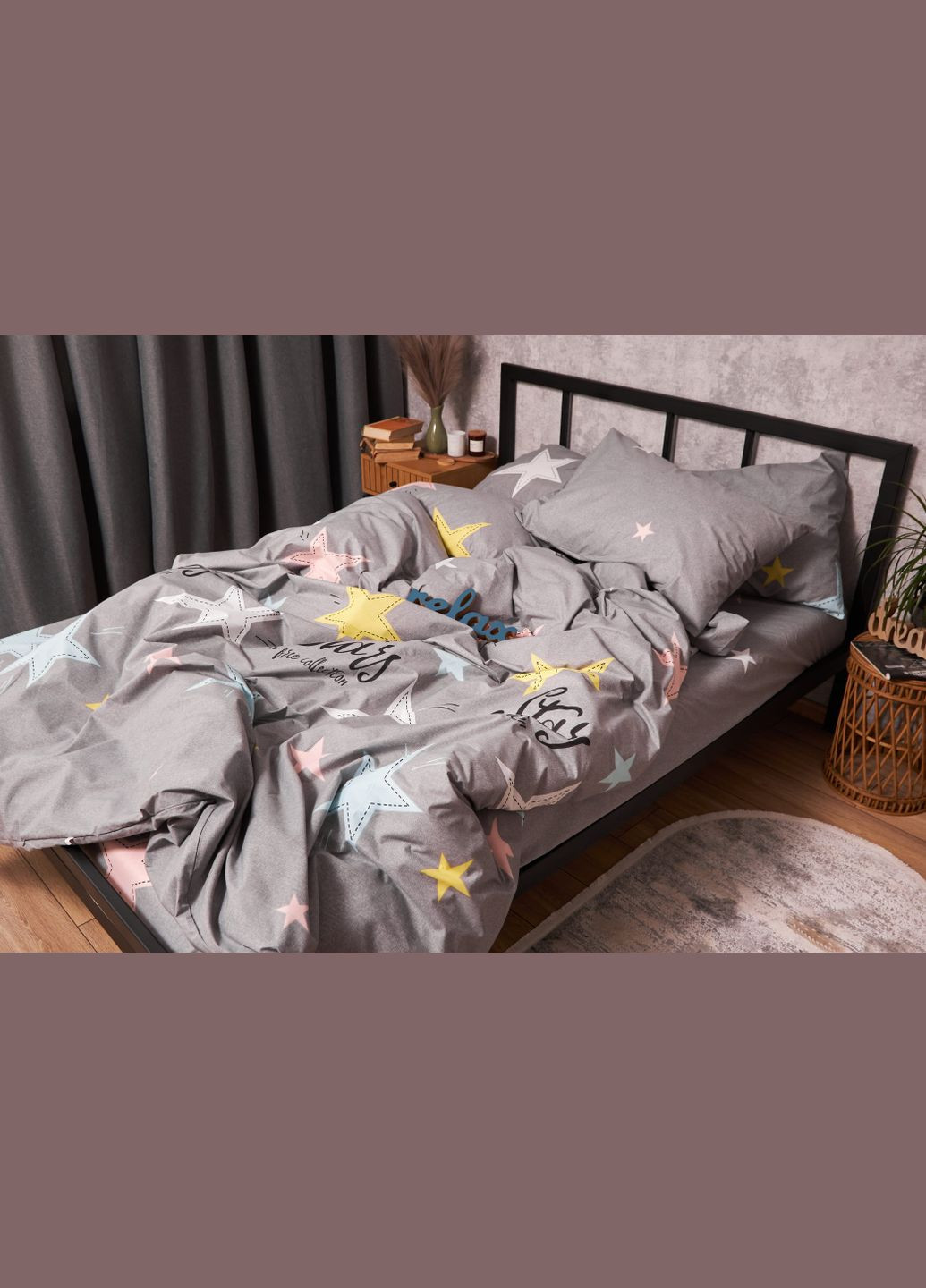 Комплект постільної білизни Бязь Gold Люкс King Size 220x240 наволочки 4х70х70 (MS-820003014) Moon&Star Gray Stars (288043749)