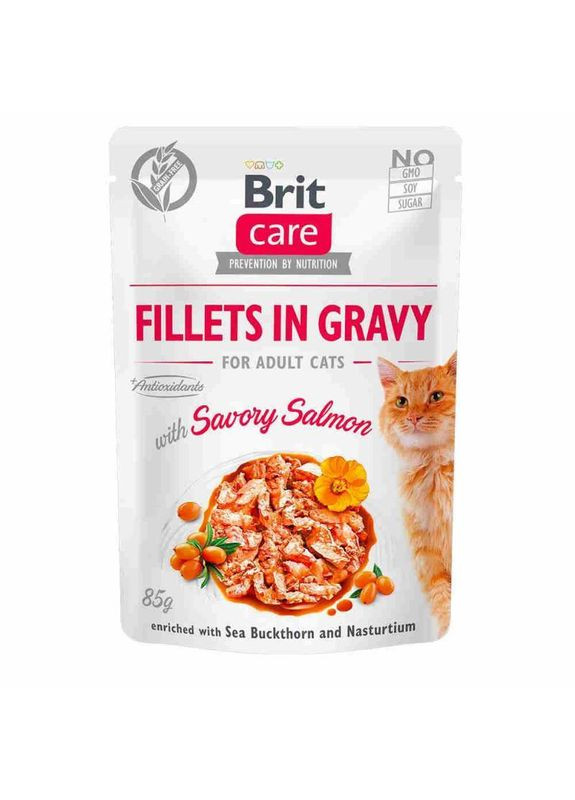 Fillets in Gravy Savory Salmon - Вологий корм "Філе в соусі" з пікантним лососем для котів - 85 г Brit Care (327070373)