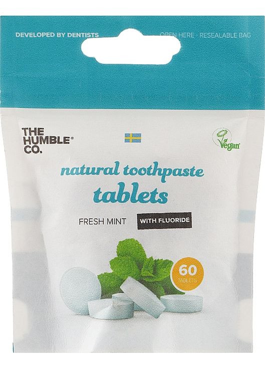 Таблетки для чистки зубов - The Humble Co Natural Toothpaste Tablets Fresh Mint with Flouride 60шт (947172-31161541) The Humble Co. (369131512)