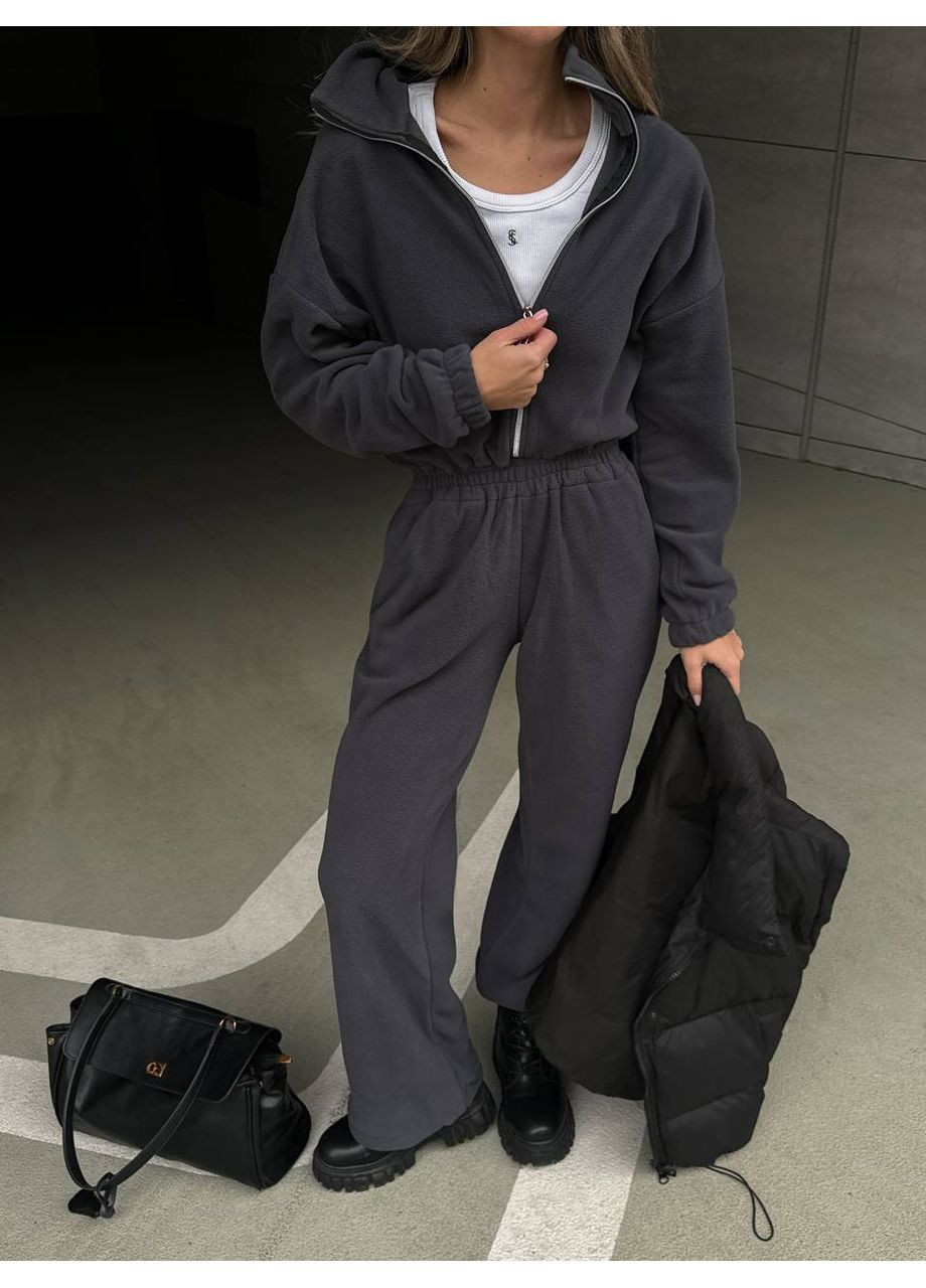 Комбінезон з теплого флісу Vakko однотонний графітовий спортивний, повсякденний, кежуал фліс