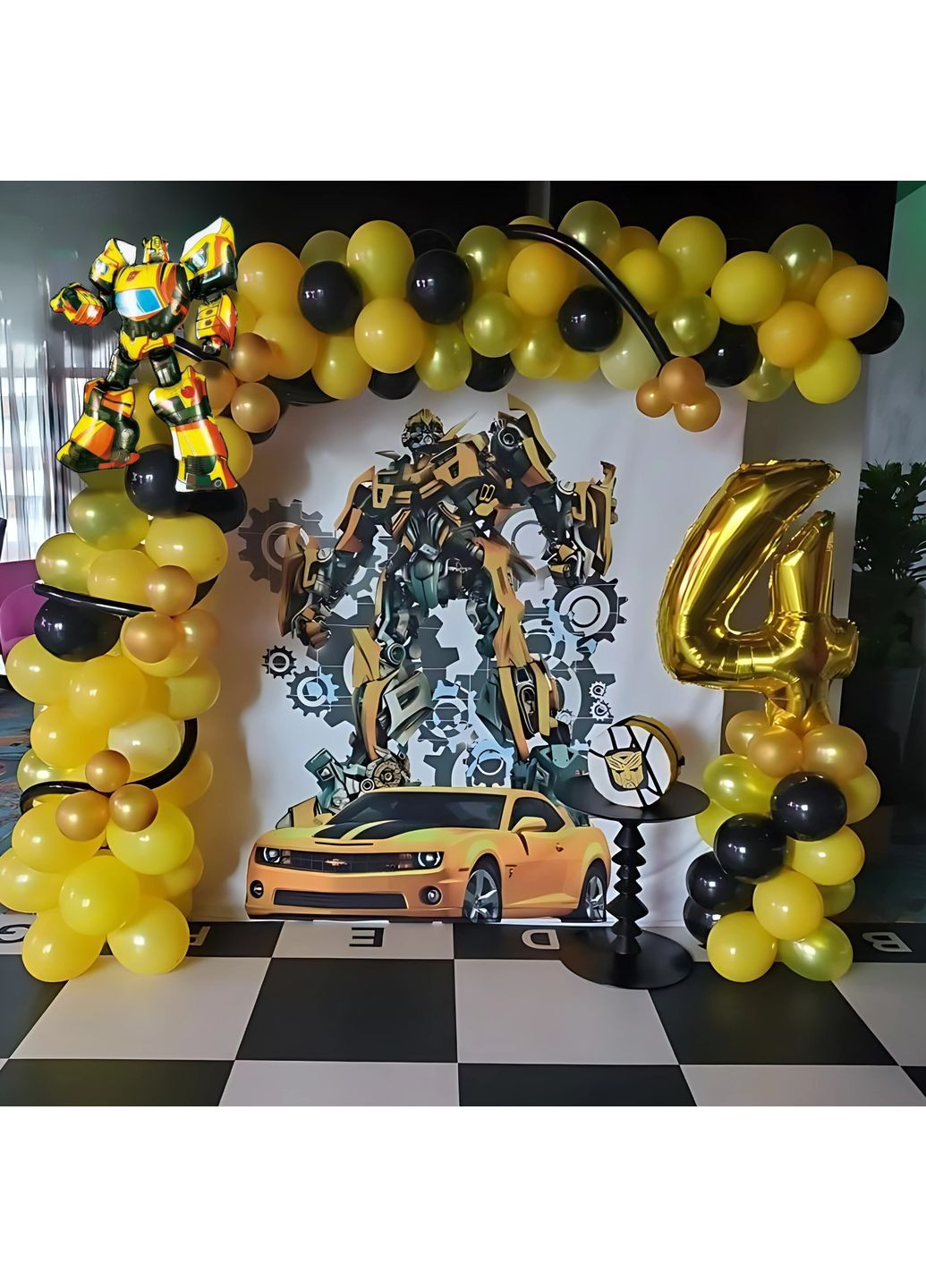 Набор 100 шаров для фотозоны с цифрой по выбору Трансформеры Бамблби герой Галактики Желтый и черный No Brand (360560196)
