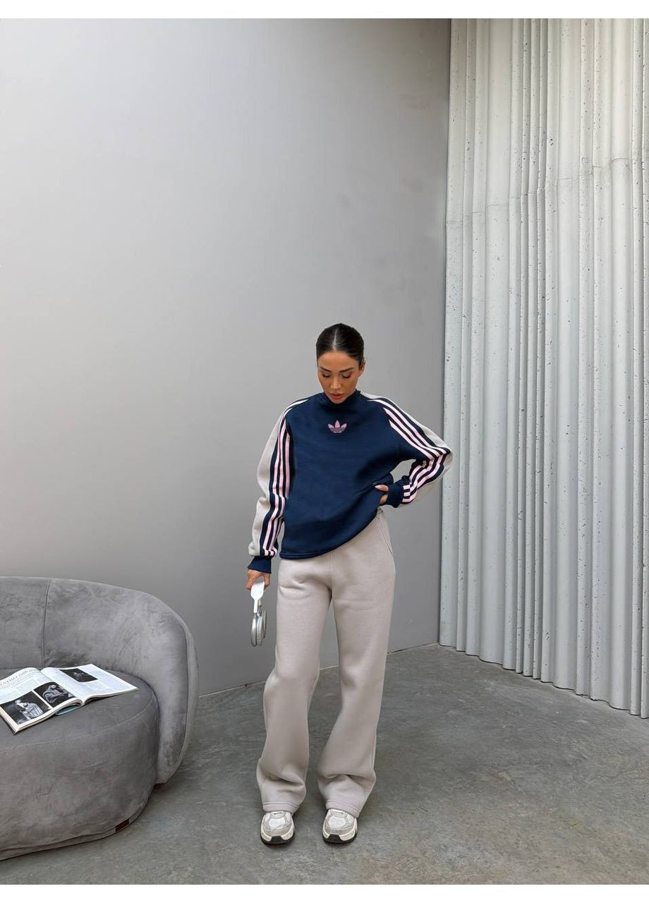 Жіночий спортивний костюм на флісі світшот та штани з лампасами MonCher (367088195)