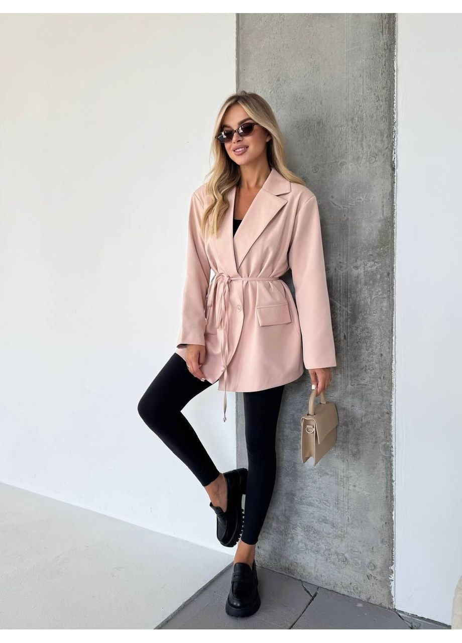 Бежевый женский пиджак жакет костюмная ткань, с пончиками, подкладом Україна -